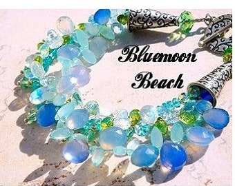 Beach Jewelry, AAA Gemstone Jewelry, Blue Moon Beach - AAA Peridot, Apatite, Chalcedony, Rainbow Moonstone Gemstone Bracelet, Beachy