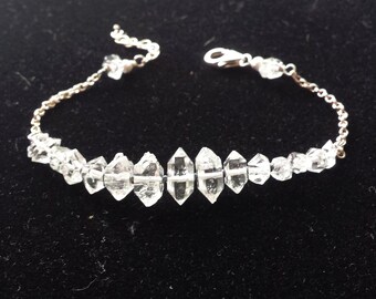 Herkimer Diamond Bracelet, Double Terminated Quartz Crystal Bracelet, Raw, Rustic Gemstones, Sterling Silver, Metaphysical, Rock Crystal