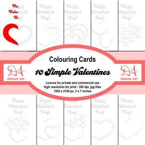 10 semplici biglietti di San Valentino - Carte da colorare, 5 x 7 pollici, 1500 x 2100 px, Offerta di San Valentino, Sconto per l'apertura del nuovo negozio