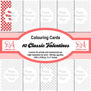10 classici San Valentino - Schede da colorare, 5 x 7 pollici, 1500 x 2100 px, Offerta di San Valentino, Sconto per l'apertura del nuovo negozio