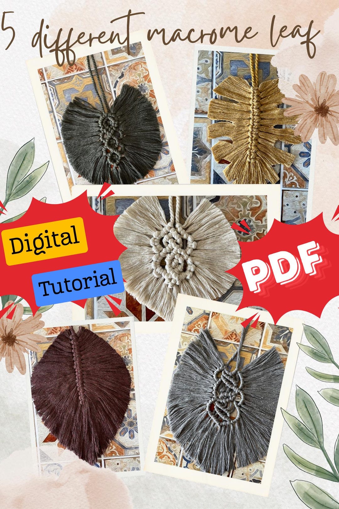 Macrame Leaf Pattern PDF, DIY Macrame Wall Hanging Tutorial, Boho Home ...