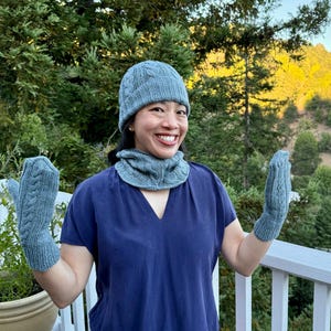 Hand knit wool mittens and gloves. Includes fingerless and matching hat/scarf sets. Accessories for all seasons. Great gifts for him or her!