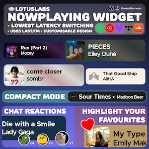 Lecture en cours du widget Spotify : StreamElements, Twitch, réactions au chat