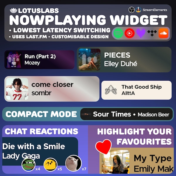 Now Playing Spotify Widget: StreamElements, Twitch, Chat Reactions