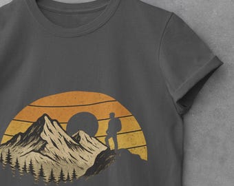 Vintage Style Mountain Hiker Sunset Graphic Tee