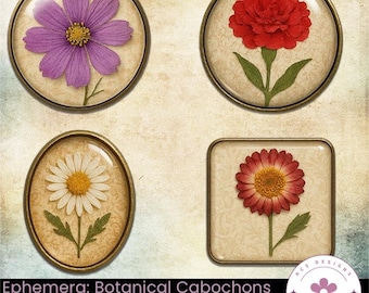 Botanical Cabochons – Vintage Floral Printable Circles, Ovals and Squares (Digital Download)