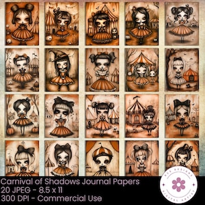 Carnival of Shadows Journal Papers, Haunted Circus, Eerie Papers, Gothic Journals, Creep Cute, Halloween Paper, Vintage Circus