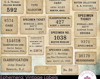 Vintage Ticket Labels, Antique Specimen & Classification Ephemera (Digital Download)