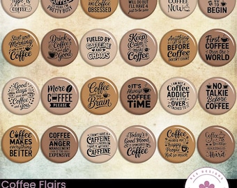 Guziki Coffee Flair: drukowane pinezki do scrapbookingu z motywem kawy (do pobrania w wersji cyfrowej)