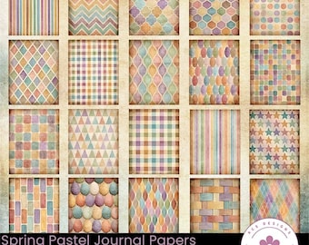 Spring Pastel Journal Papers, Vintage Distressed Pattern Backgrounds (Digital Download)