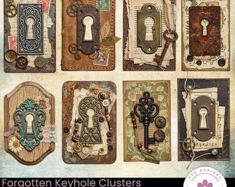 Forgotten Keyhole Clusters, Junk Journal Vintage Ephemera (Digital Download)