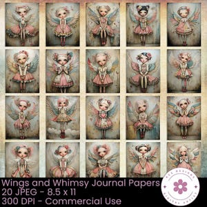 Wings & Whimsy Journal Papers, Angels, Scrapbook Paper, Pastel Paper, Mixed Media, Printable Paper, Fantasy, Commercial Use
