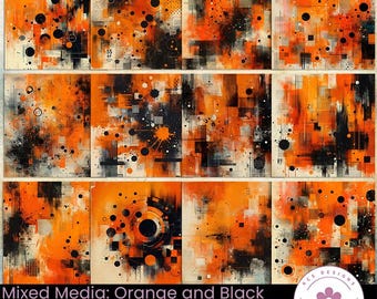 Orange and Black Mixed Media Paper: Abstract Scrapbook Paper (Digital Download)
