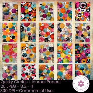 May include: A collection of 20 journal papers featuring colorful, overlapping circles in various sizes and patterns. The designs include polka dots, solid colors, and watercolor effects. The color palette includes shades of pink, orange, yellow, blue, and purple.