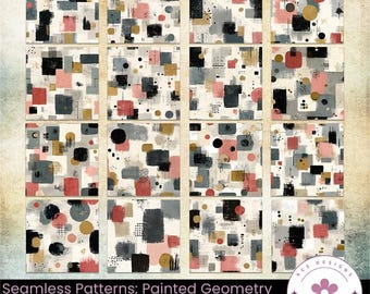 Painted Geometry Seamless Patterns, Mid Century Modern Patterns (Digital Download)