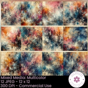 Multicolored Mixed Media Paper Pack, Abstract Junk Journal Paper, Scrapbook Pages, Painted Textured Backgrounds