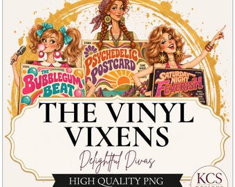 The Vinyl Vixens Clip Art, Printable Paper Dolls, Retro Music Ephemera (Digital Download)