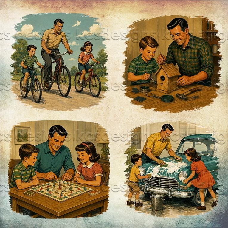 Retro Dad Moments Clip Art | Vintage Family Activities PNG Files ...