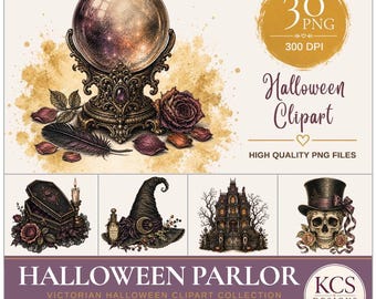 Halloween Parlor Clip Art | Victorian PNG | Gothic Clipart | Vintage Ephemera (Digital Download)