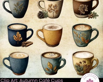 Herbst Kaffeetassen Clip Art: Herbst Latte Designs (digitaler Download)