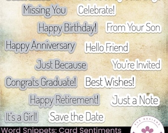 Word Snippets: Card Sentiments, Printable phrases for handmade greeting cards (Digital Download)