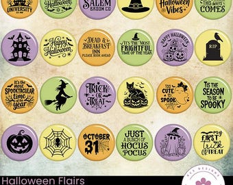 Halloween Digital Flair Buttons: Spooky Scrapbook Embellishments (Instant Download)