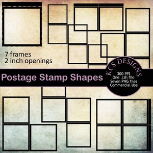 Postage Frame Shapes, Digital Scrapbook frames, Photo frames, Scrapbook element, Junk Journal frames