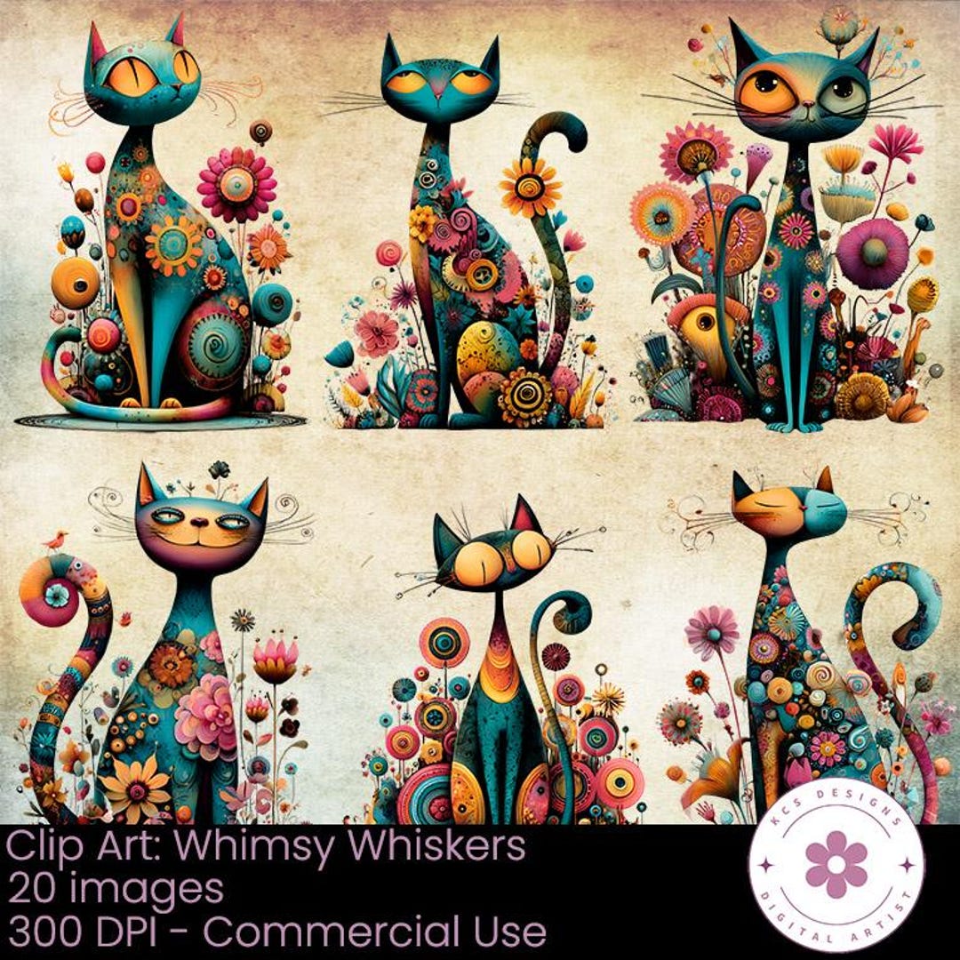 Whimsical Cat Clip Art: Fantasy Surreal Illustrations (digital Download ...