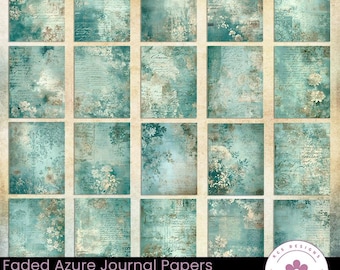 Faded Azure Journal Papers, Blue Mixed Media Backgrounds (Digital Download)