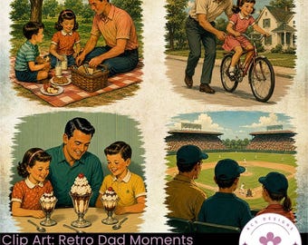 Retro Dad Moments Clip Art | Vintage Family Activities PNG files (Digital Download)