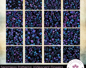 Iridescent Flowers Seamless Patterns: Print on Demand, Digital Backgrounds (Digital Download)