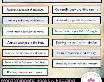 Word Snippets: Books & Reading, Printable Sentiment Strips for Crafting (Digital Download)