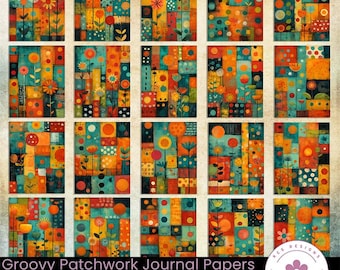 Groovy Patchwork Journal Papers, Colorful Mixed Media Collage Backgrounds, Retro Junk Journal (Digital Download)