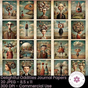 Delightful Oddities Journal Papers, Surreal Backgrounds  (Digital Download)