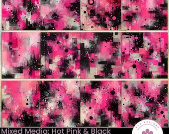 Pink und Schwarz Mixed Media Paper Pack: Abstrakte Hintergründe (Digitaler Download)
