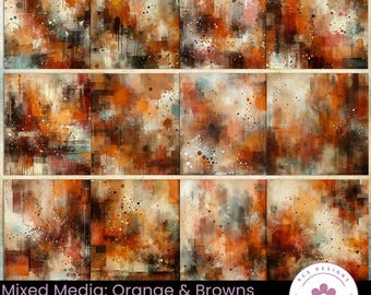 Orange & Brown Mixed Media Paper: Abstract Scrapbook Paper (Digital Download)