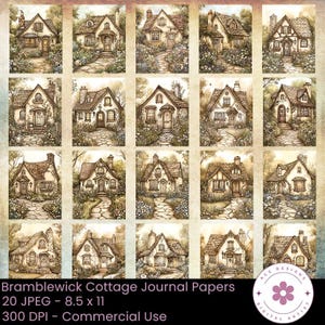 Bramblewick Cottage Journal Papers, English Countryside Junk Journal Pages, Watercolor Cottagecore Scrapbook, Floral Printable Backgrounds