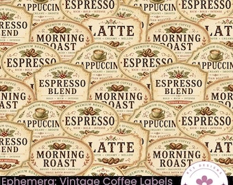 Vintage Coffee Labels, Brand Labels, Printable Ephemera (Digital Download)