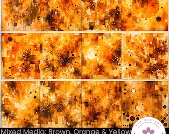 Brown, Orange & Yellow Mixed Media Paper: Abstract Scrapbook Paper (Digital Download)