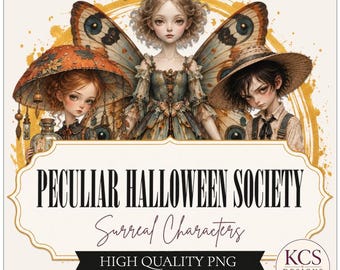 Peculiar Halloween Society Clip Art, Surreal Halloween Characters, Whimsical Gothic PNG (Digital Download)