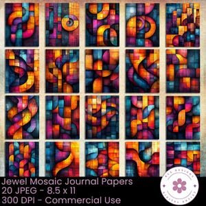 Jewel Mosaic Journal Papers, Colorful Papers, Jewel Tone Papers, Abstract Papers, Geometric Shapes, Art Journal, Printable Paper, CU Paper