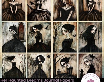 Her Haunted Dreams, Gothic Junk Journal Printable Papers (Digital Download)