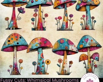 Whimsical Mushroom Fussy Cuts: Junk Journal Ephemera (Digital Download)