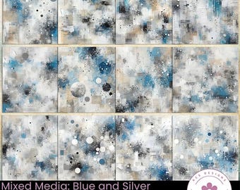 Blue and Silver Mixed Media Paper: Abstract Scrapbook Paper (Digital Download)