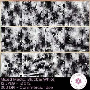 Mixed Media Paper Black and White, Junk Journal Paper, Scrapbook Paper, Craft paper, Abstract Paper, Painted Paper, Textured Paper