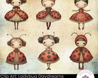 Clip At: Ladybug Lovelies, Subtle surreal characters, Garden girls (Digital Download)