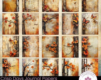 Crisp Days Journal Papers: Autumn Colors, Fall Leaves, Mixed Media (Digital Download)