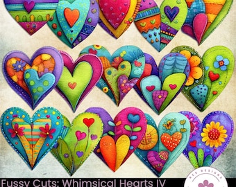 Fussy Cuts: Whimsical Hearts IV, Junk Journal Ephemera (Digital Download)