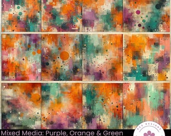 Abstract Mixed Media Paper Pack: Purple, Orange, Green (Digital Download)