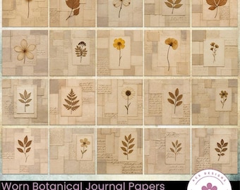 Worn Botanical Journal Papers, Neutral Collage Backgrounds (Digital Download)